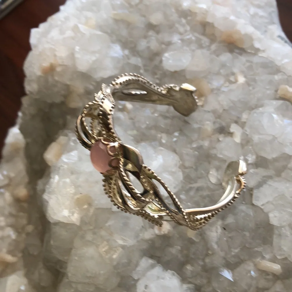 Carolyn Pollack Sterling Silver Genuine Pink Chalcedony Bow Cuff Bracelet Boho